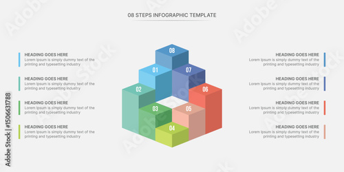 Business Growth Bar Chart Infographic Template Design with 8 Steps