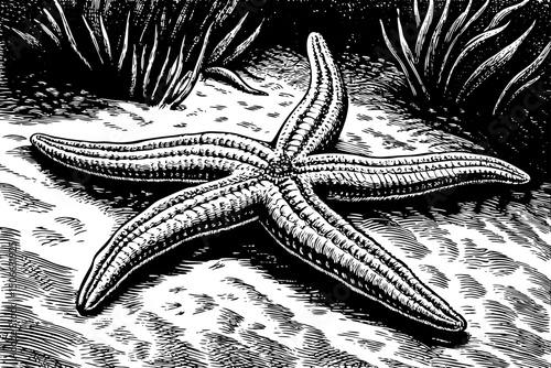 Starfish black and white isolated hand drawn sketch