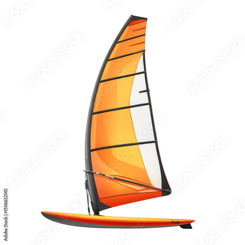 Bright orange windsurfer ready to ride the waves with freedom and joy on transparent background