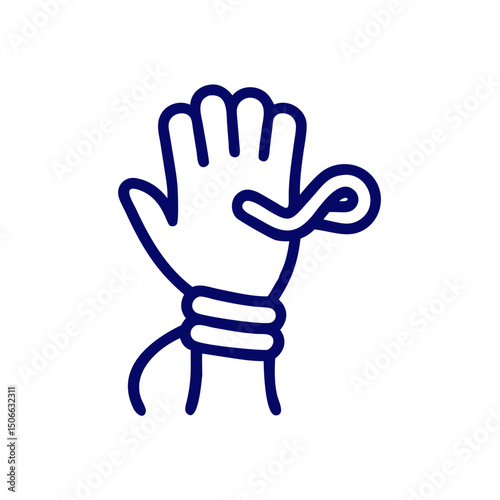Hand tied with rope and loop in simple line art style - Concept of restraint  