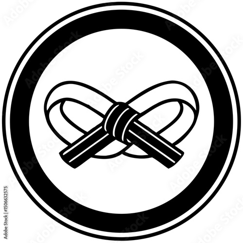 Black knotted belt forming infinity symbol in circular design  