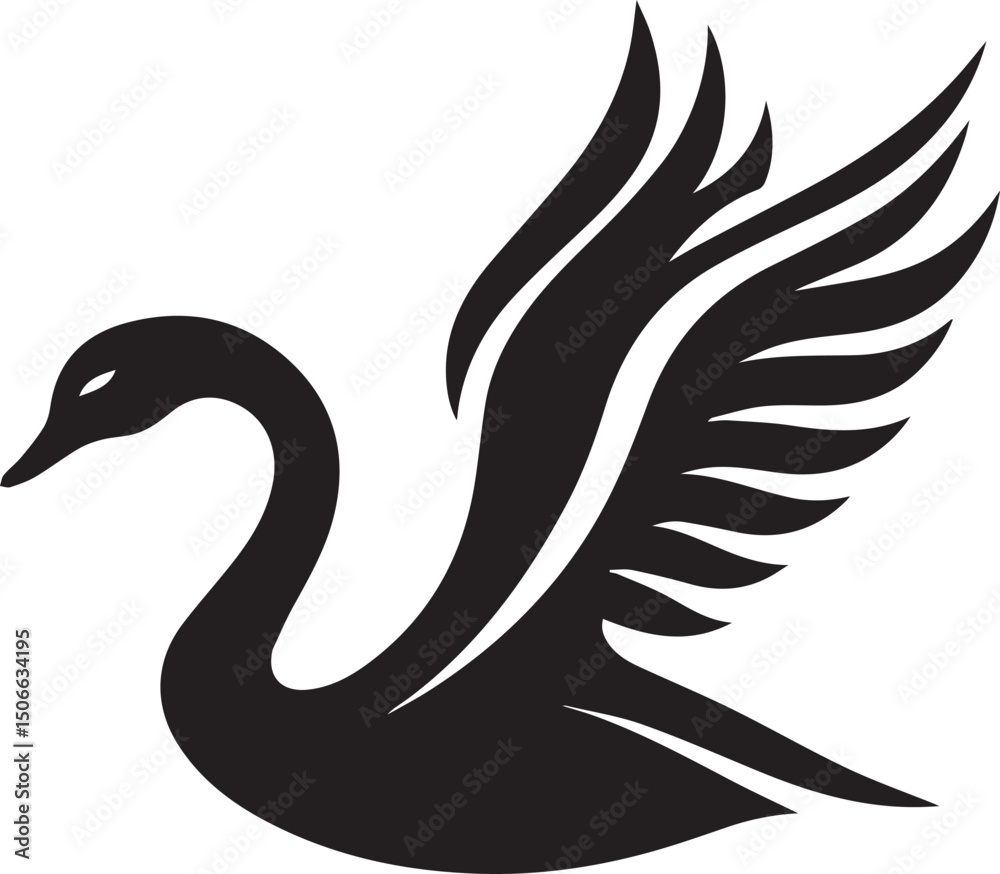 Obraz premium Minimalist Black Swan Silhouette Vector Art – Elegant Curves & Stylized Feathers