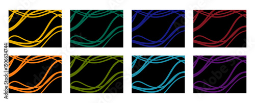 Vector blackish theme wavy patterns set