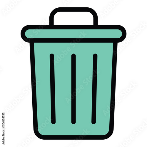 Trash bin icon flat line style illustration representing waste collection and disposal, suitable for sanitation, recycling, and environmental management projects