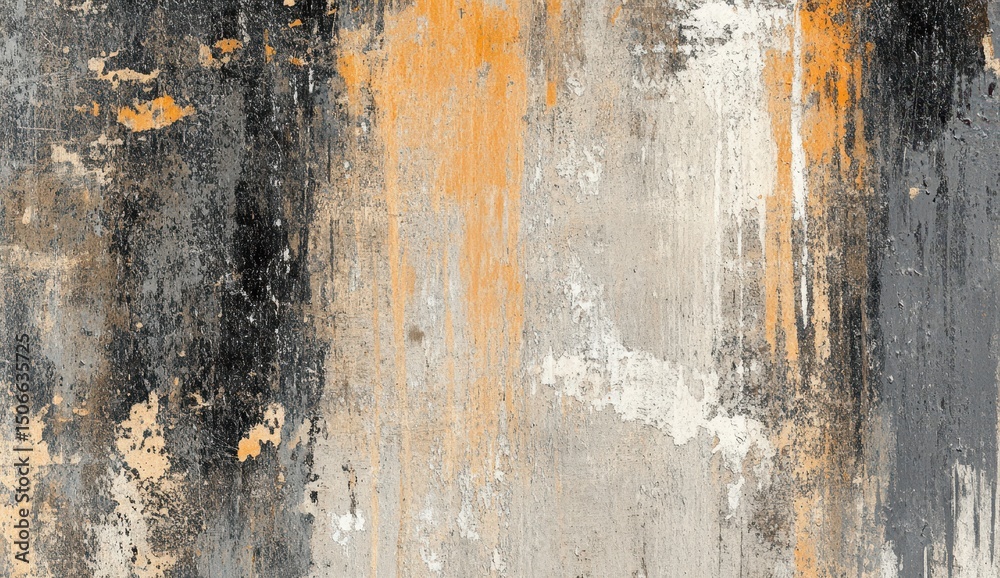 Fototapeta premium Abstract art featuring vertical streaks of dark gray, burnt orange, and off-white, creating a textured, layered effect