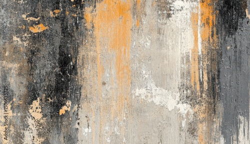 Abstract art featuring vertical streaks of dark gray, burnt orange, and off-white, creating a textured, layered effect