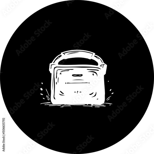 Stylized illustration of a portable power station within a circular field