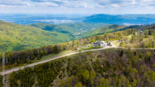 Fototapeta Naklejka Na Ścianę i Meble -  View from Beskidy Mountains - Klimczok peak (Beskid Slaski). Beskid Slaski is a part of Karpaty (Carpathian mountains). Europe