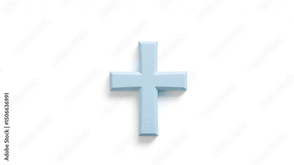 Fototapeta premium Light blue simple cross symbol isolated white background