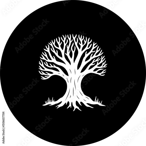 Serene arboreal silhouette against stark backdrop, emblem of strength and resilience