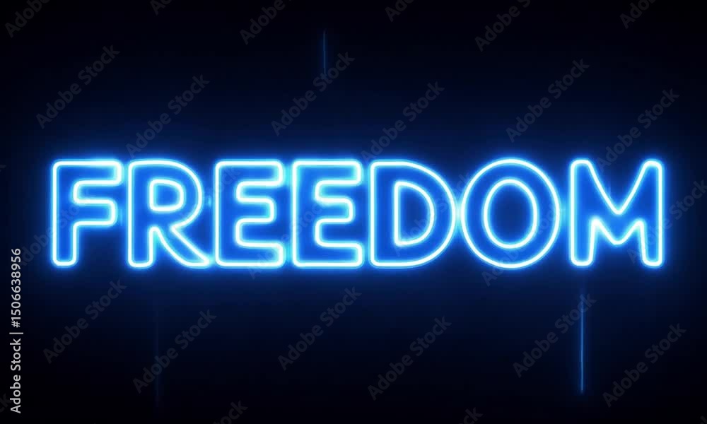 FREEDOM Neon Blue Glowing Text Animation FREEDOM Neon Blue Glowing Text Animation