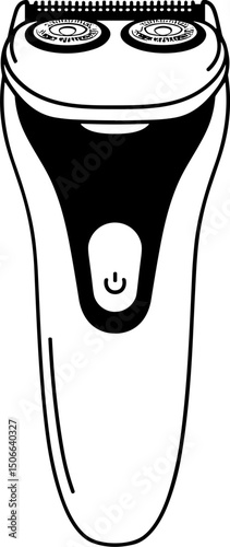 Electric shaver with dual blades and on/off button in black and white  