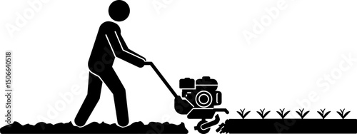 Man using tiller to cultivate soil in agricultural field  