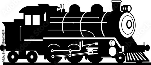Classic black steam locomotive silhouette on white background  