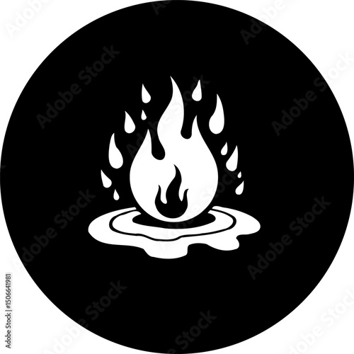 Minimalistic fire illustration on dark backdrop emitting light and warmth