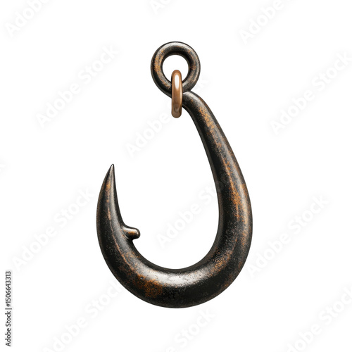 A weathered fishing hook evoking the spirit of the sea and old maritime on transparent background