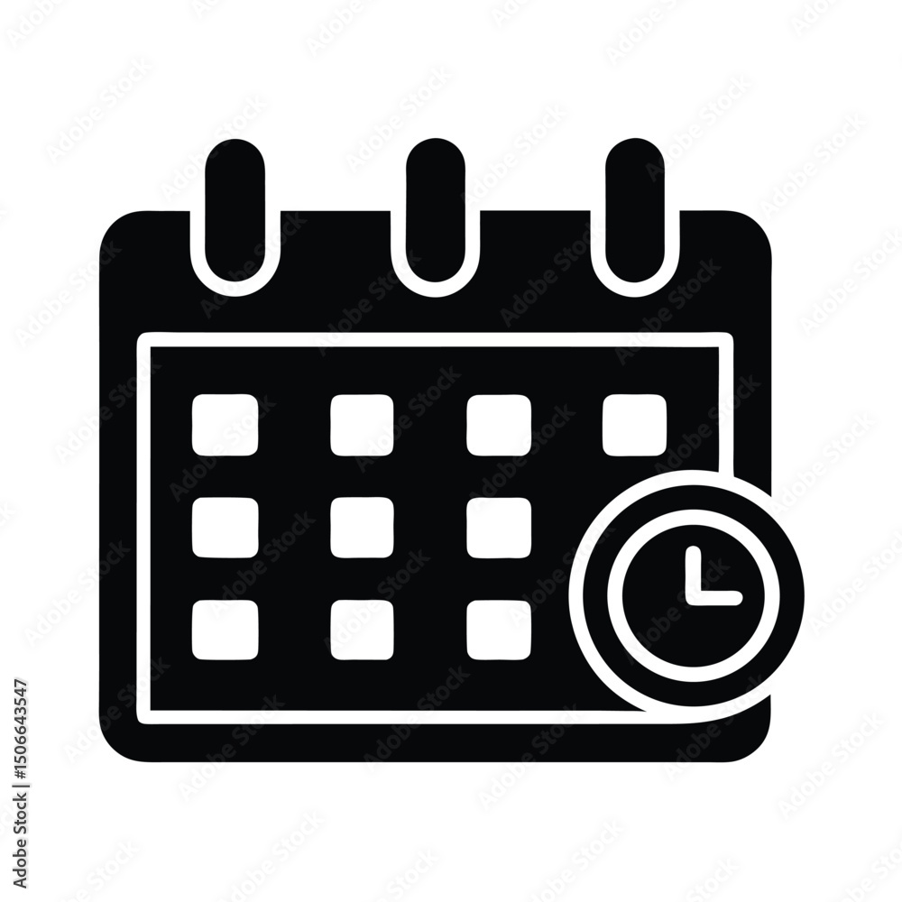 Office Schedule Icon with Time Slots – Black Vector