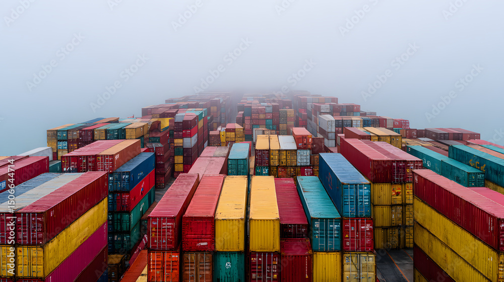Fototapeta premium Shipping containers in geometric patterns, a logistical symphony of order and efficiency.