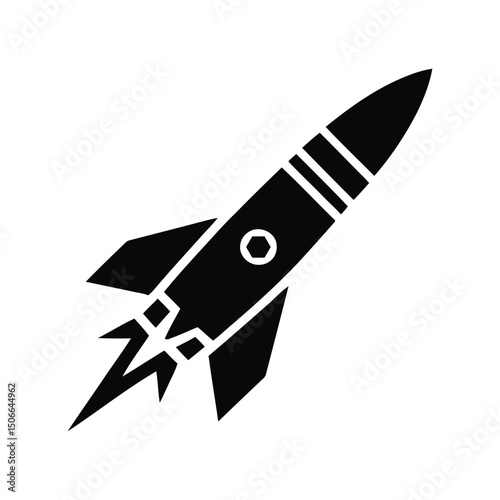 A black rocket launching into space, symbolizing innovation and advancement. The rocket is a sleek silhouette against the background
