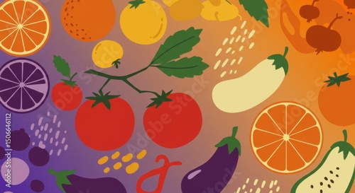 Colorful Harvest A vibrant veggie  fruit mix against a gradient sky