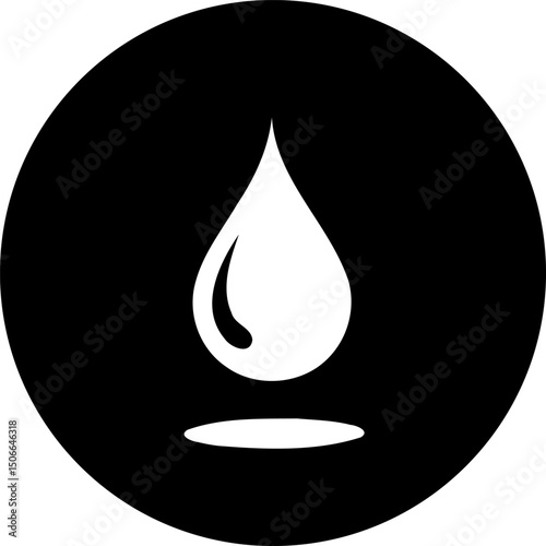 Stylized single droplet design within a circular frame emphasizing purity and simplicity