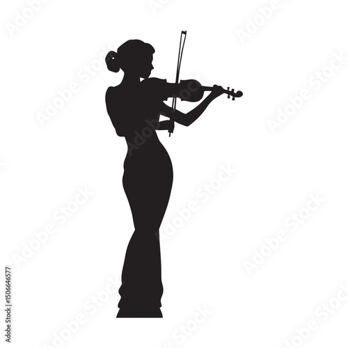Violinist performing is a black-and-white silhouette vector designed for T-shirts, mugs, posters, and digital prints. Fully scalable and market-ready