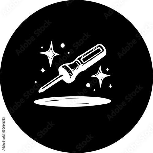 Elegant monochrome representation of a shining screwdriver encircled in darkness
