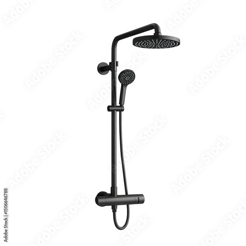 Sleek matte black shower system promising a modern and invigorating spa on transparent background