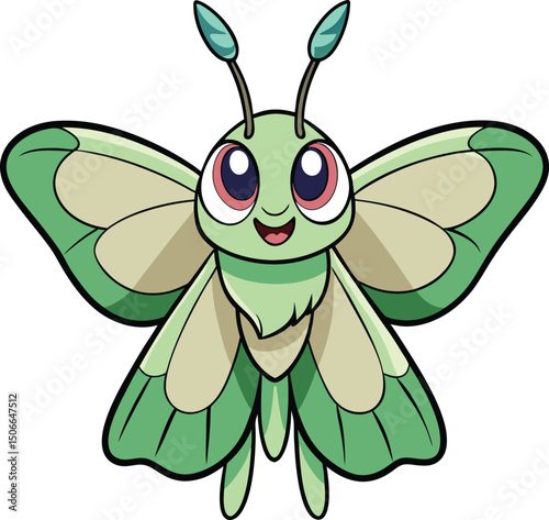 Adorable green cartoon butterfly insect character