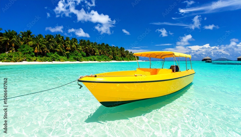 Fototapeta premium yellow boat on the beach