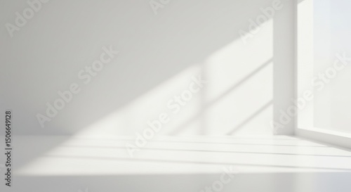Ethereal white space filled with sunlight shadows dancing on the wall