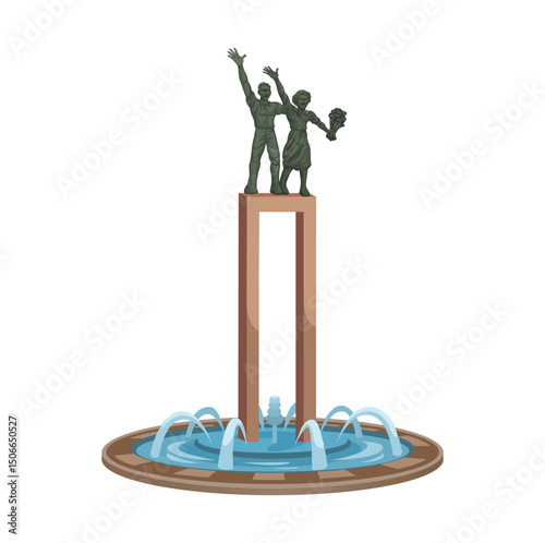 Welcome Monument AKA Bundaran HI Monument Landmark From Jakarta, Indonesia Cartoon Illustration Vector
