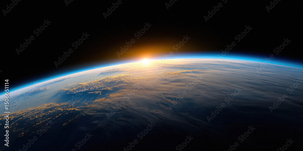 Fototapeta premium view of earth from space sunrise on the horizon