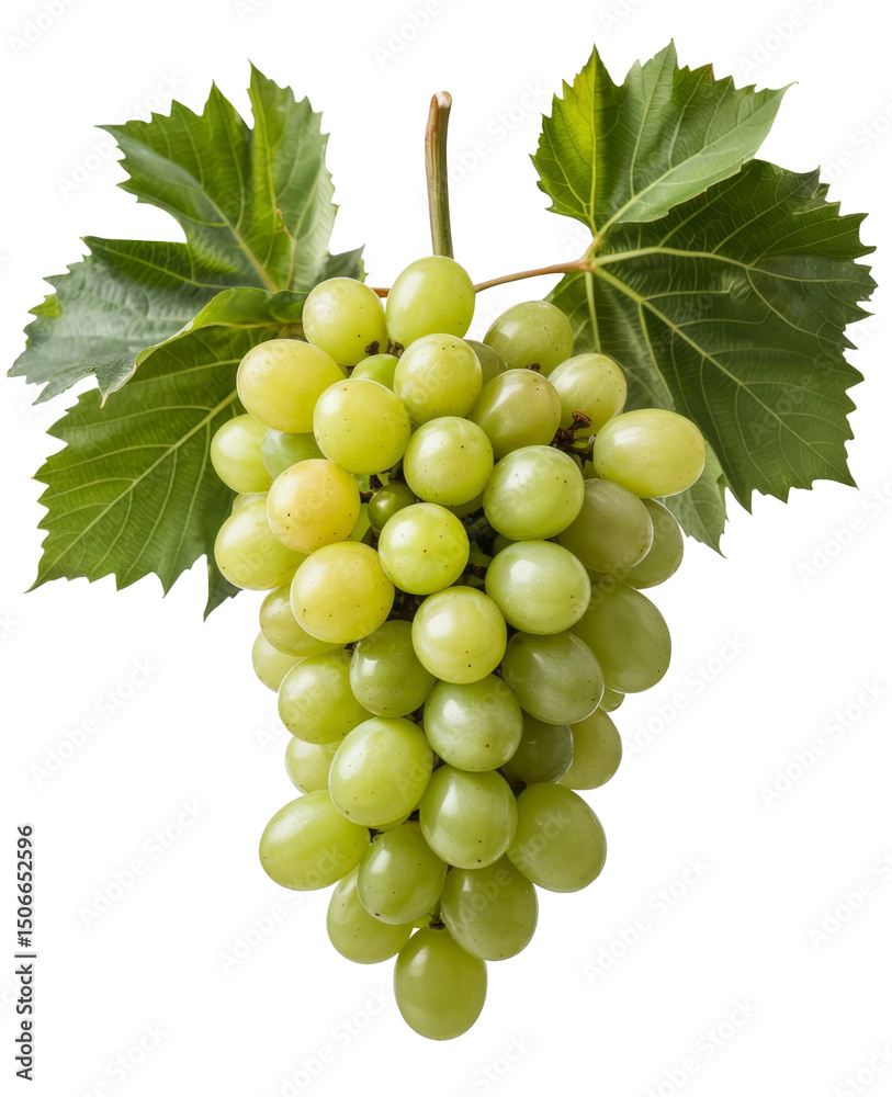 Obraz premium green grapes with leaves on transparent background