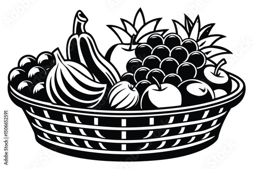 Fresh Fruit Basket A Delightful Collection of Apples, Bananas, Grapes, and Pineapple