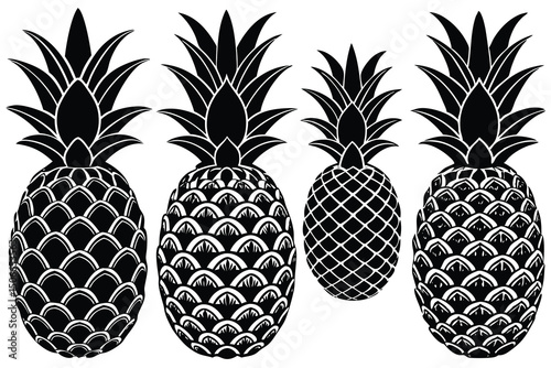 Silhouette Pineapple Collection Tropical Fruit Design Elements