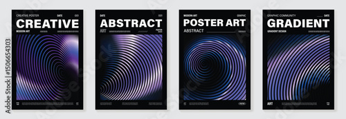 Modern gradient poster background vector set.Cover template with purple perspective geometric prism shapes, line. Ideal design for social media, cover, banner, flyer.