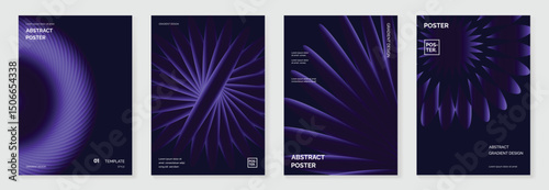 Modern gradient poster background vector set.Cover template with purple perspective geometric prism shapes in motion. Ideal design for social media, cover, banner, flyer.