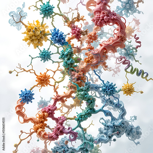 Biochemical model of protein synthesis stage white background