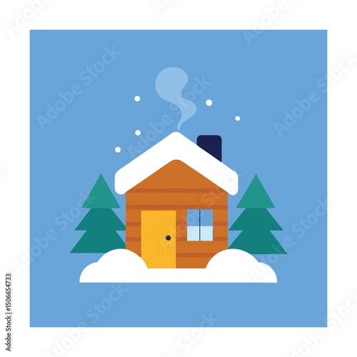 Winter Cabin and Hot Cocoa Mug Illustration Vector