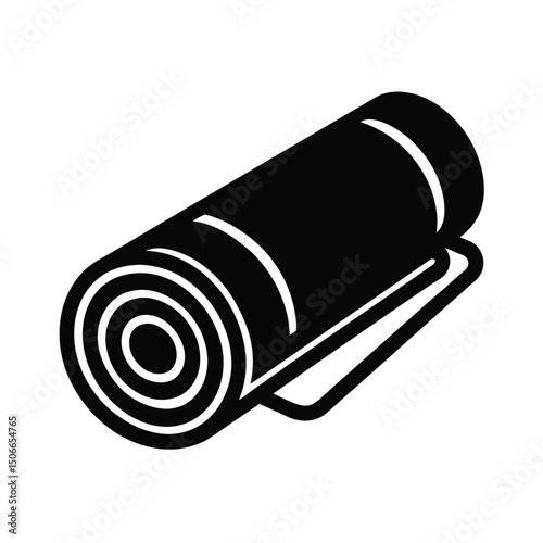 Rolled Yoga Mat Icon in Simple Black Line Art Style