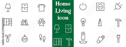 Furniture and home interior elements - thin line web icon set. Outline icons of kitchen, living room, bedroom and office collection