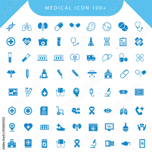 Medical icon. Set of hospital, healthcare, medical instruments, ambulance, medicine themed icons. Solid vector icons.