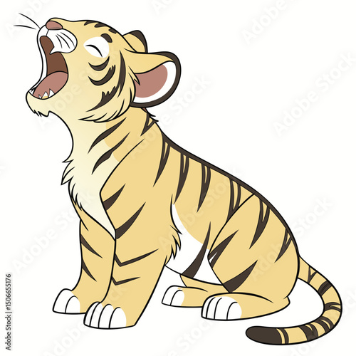 Cartoon tiger cub with its mouth wide open, yawning or roaring