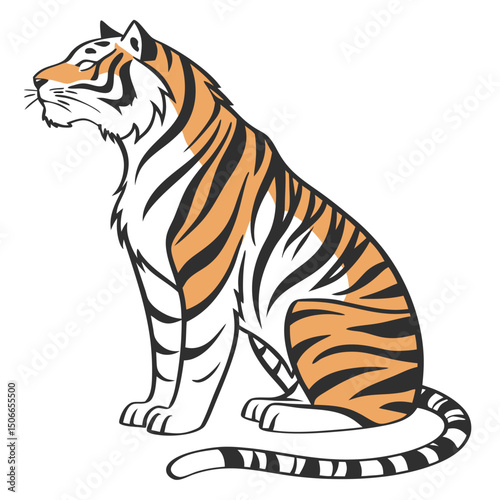 Elegant tiger illustration of a Bengal tiger sitting in relaxed pose
