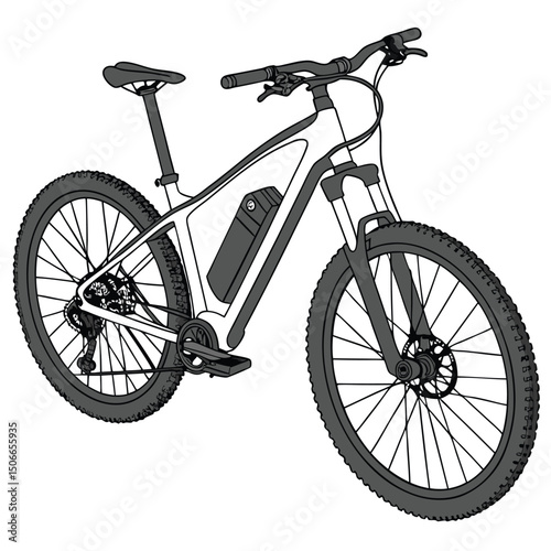 Electric mountain bike detailed illustration showcasing the design and components