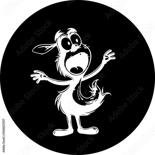 Humorous cartoon depiction of an animal with exaggerated features in silhouette