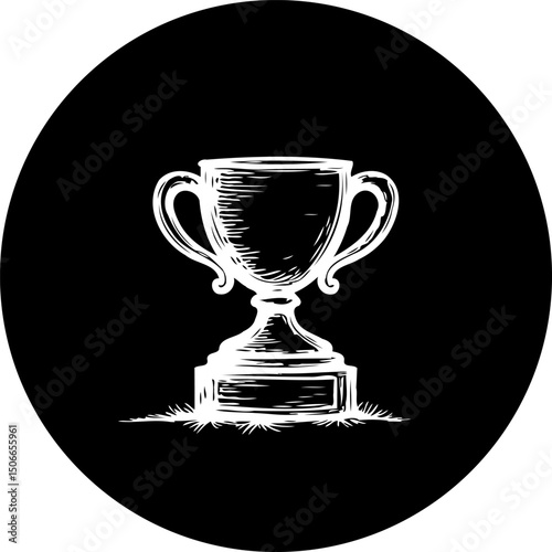 Striking monochromatic trophy illustration against a solid black background