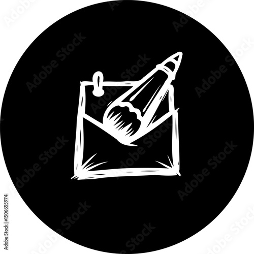 Conceptual drawing depicts creativity and notification within a bold black circle