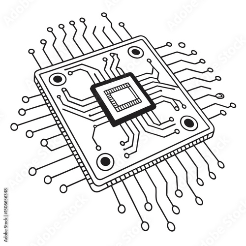Conceptual illustration of a microchip, symbolizing technology, circuits, and digital innovation